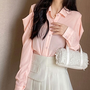 肩出し シアー シャツ レディース 春夏秋 長袖 トップス 韓国 大人 きれいめ 肌見せ かわいい おしゃれ カジュアル 大人可愛い 大人女子