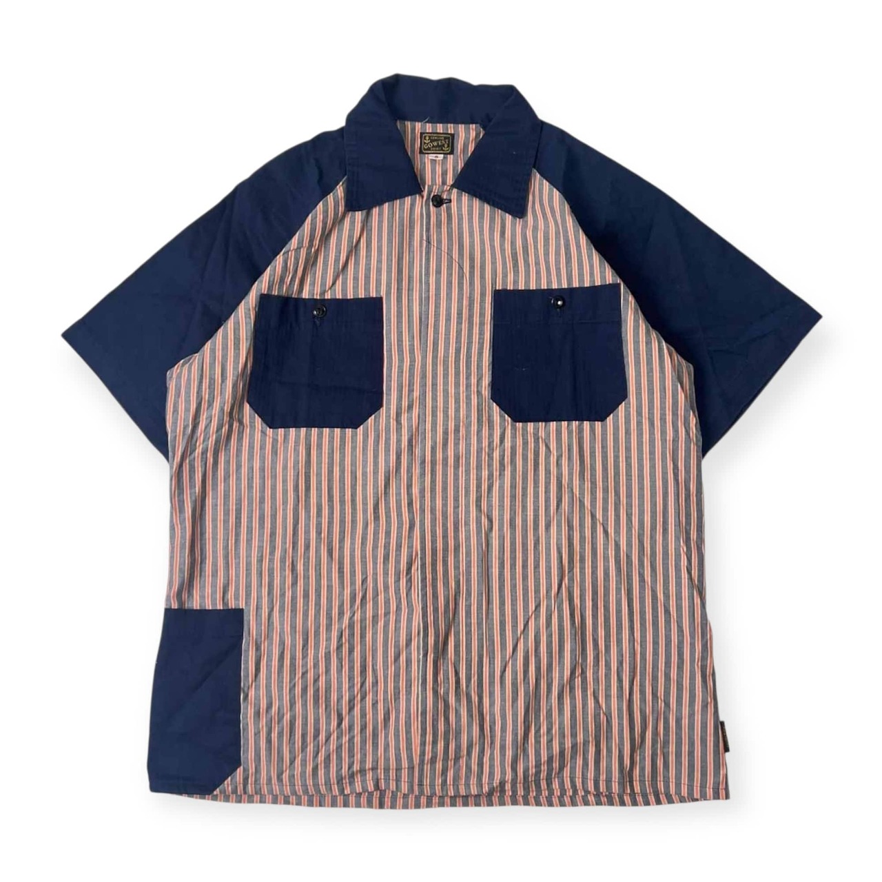GENUINE GOWEST ゴーウエスト ストライプ 猫目ボタン 比翼 半袖 ワークシャツ 2/マルチ メンズ