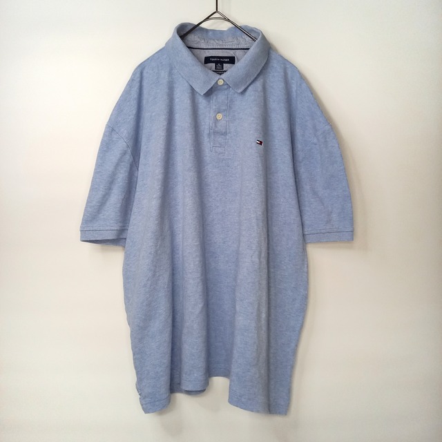 トミーヒルフィガー　ポロシャツ　半袖　オーバーサイズ　刺繍ロゴ　無地　ブルー