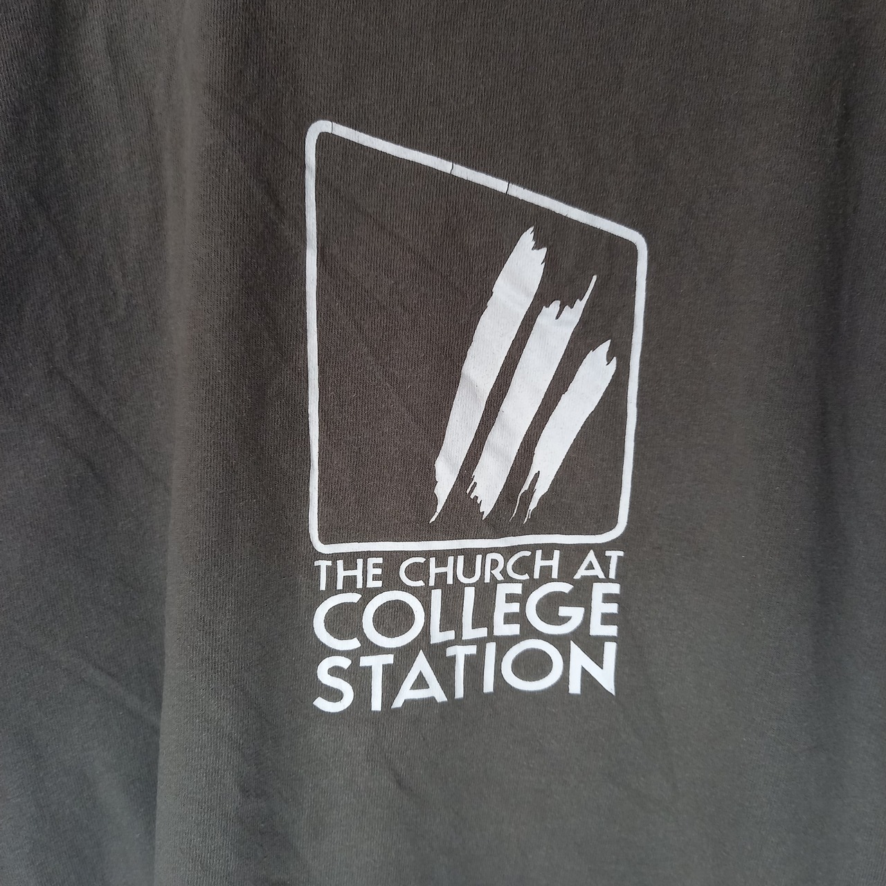 ギルダン　クルーネック　プリントTシャツ　企業ロゴ　カーキ　L