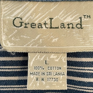 【Great Land】ストライプ柄 長袖シャツ ボタンダウン ブルー L ビッグサイズ US古着