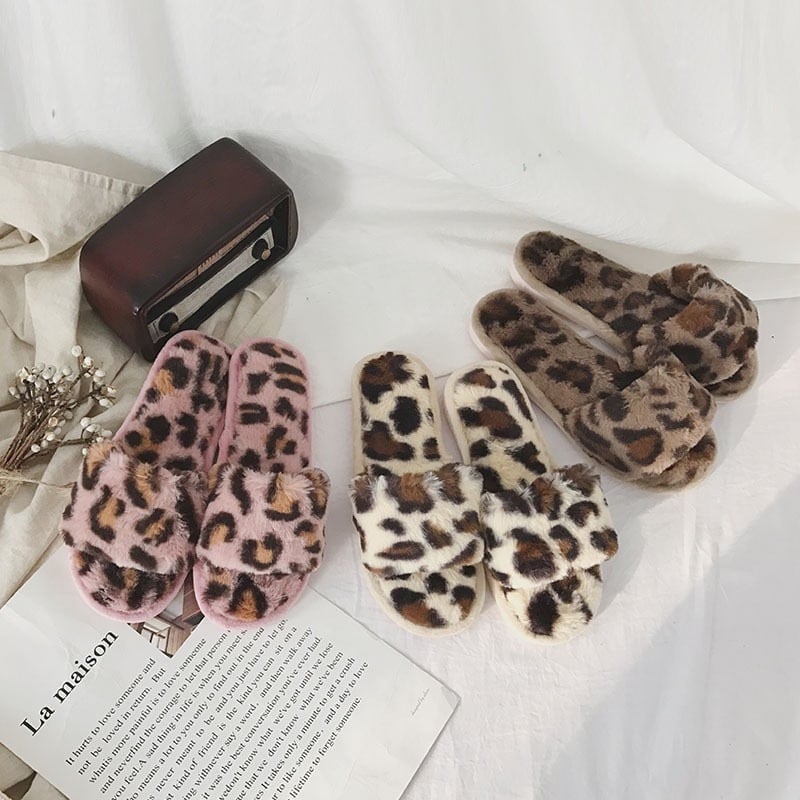 k0167 親子コーデ♡レオパードフラットファーサンダルシューズ【キッズ