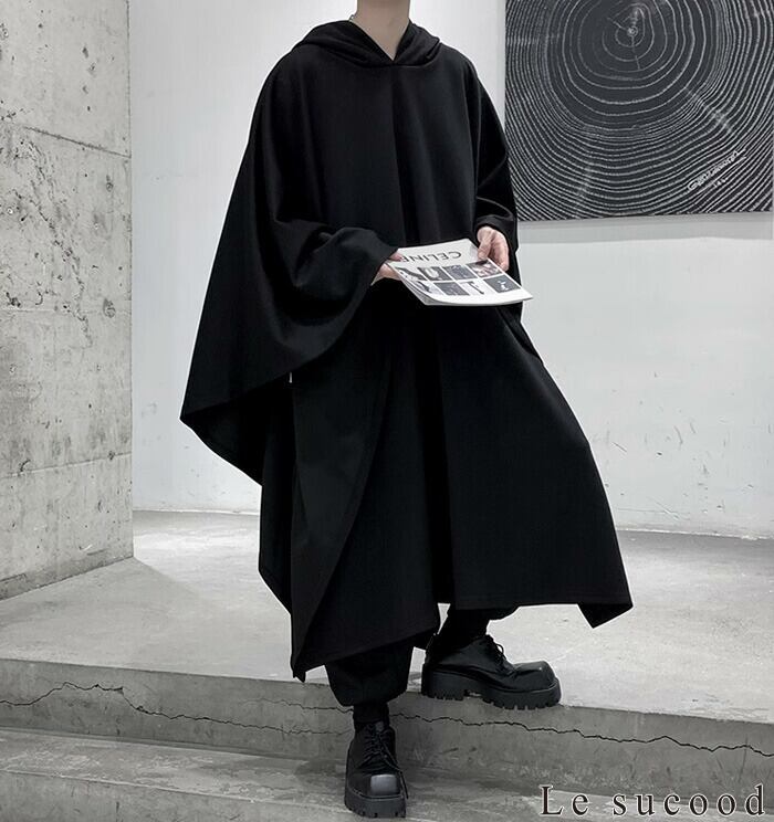 お支払い確認後20日以内発送】Le sucood 黒無地 ポンチョパーカー