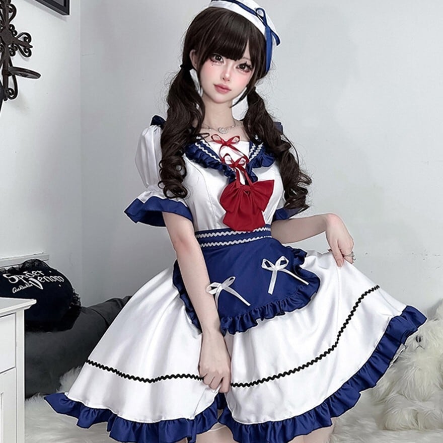 クラロリ セーラー メイド服｜マリンセーラー長袖ワンピース4点セット