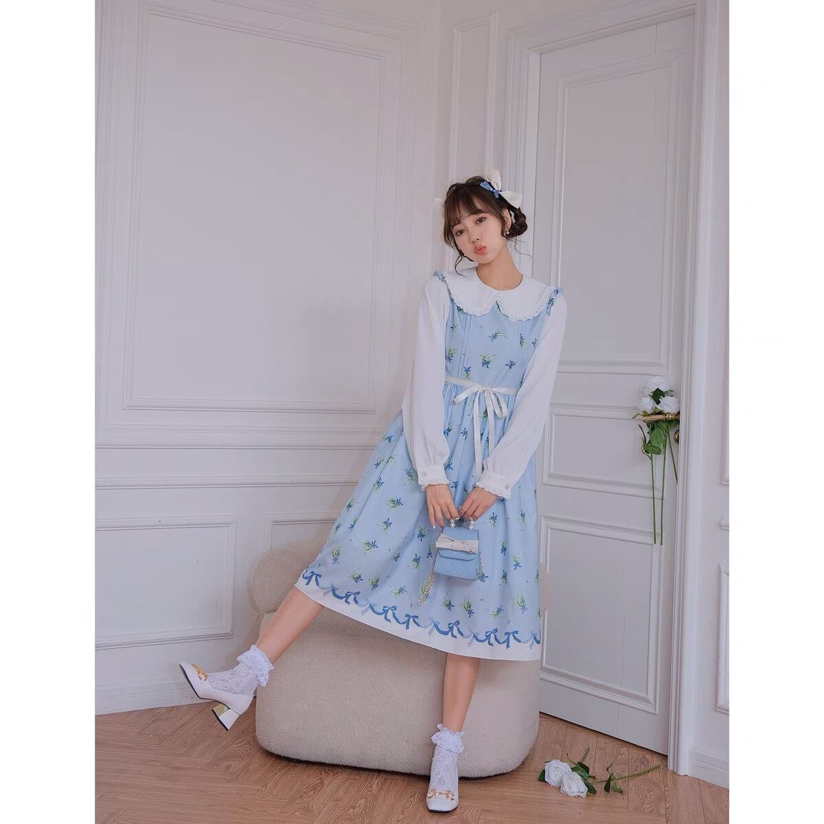 ワンピース 水色 ワンピース 制服 スクール パンダ セーラー プリーツ