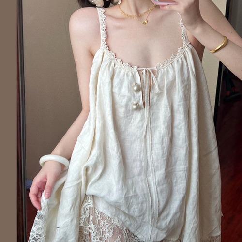 レースヘムバックフリルキャミワンピ ・70126