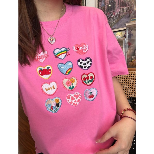 sweet girl memory heart embroidery tee  e2004