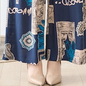 TRUBE アートプリントリラックスワイドパンツ【M~L】ネイビー
