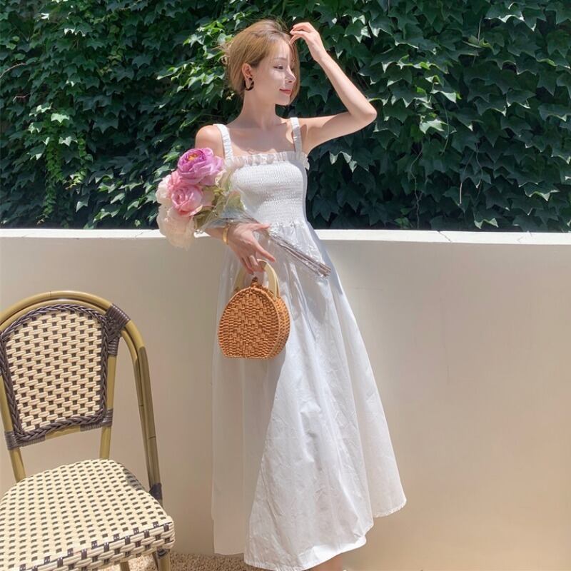 スタイルプリーツハイウェストウェストドレス サマーロングスカート エレガント 夏物 ハンチェンe78373941760