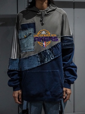 【add (C) vintage】"Original Remake" Denim x Military Docking Design Loose Hoodie Sweatshirt