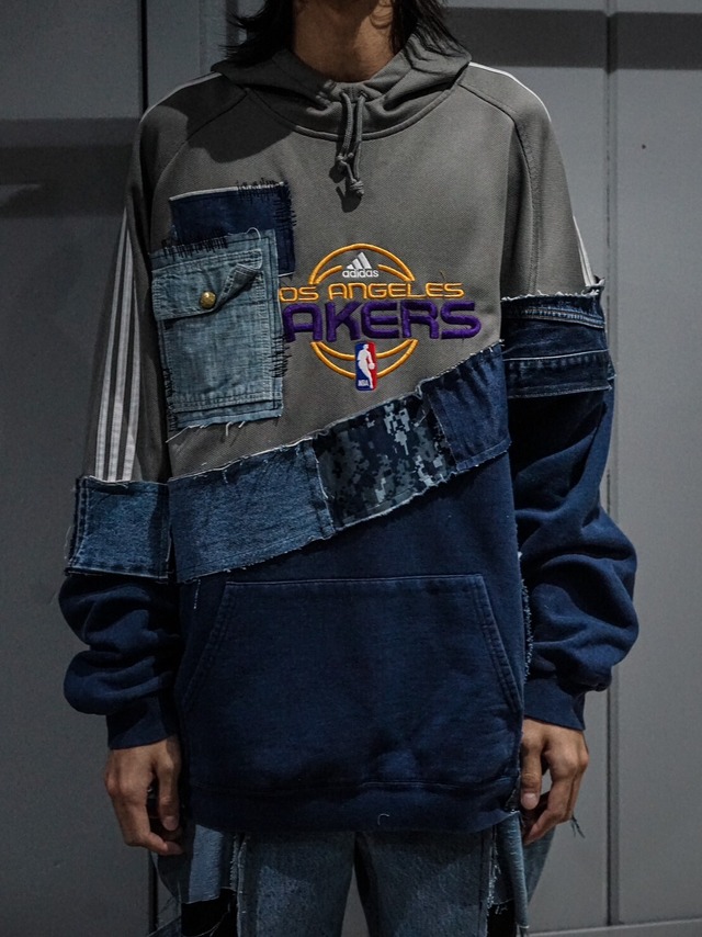 【add (C) vintage】"Original Remake" Denim x Military Docking Design Loose Hoodie Sweatshirt