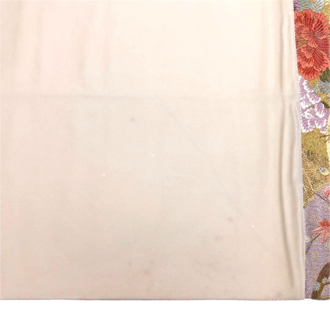 袋帯 本金箔 献上王華孔雀文 扇子 松 牡丹 金色 O-2926 | リユース着物  