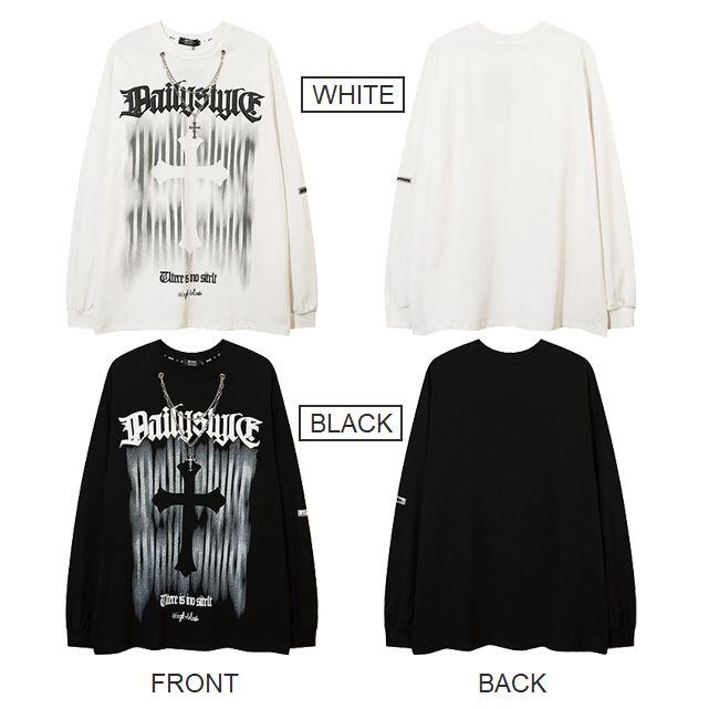 2color ユニセックス Tシャツ 長袖 クロスネックレス装飾 ロンT