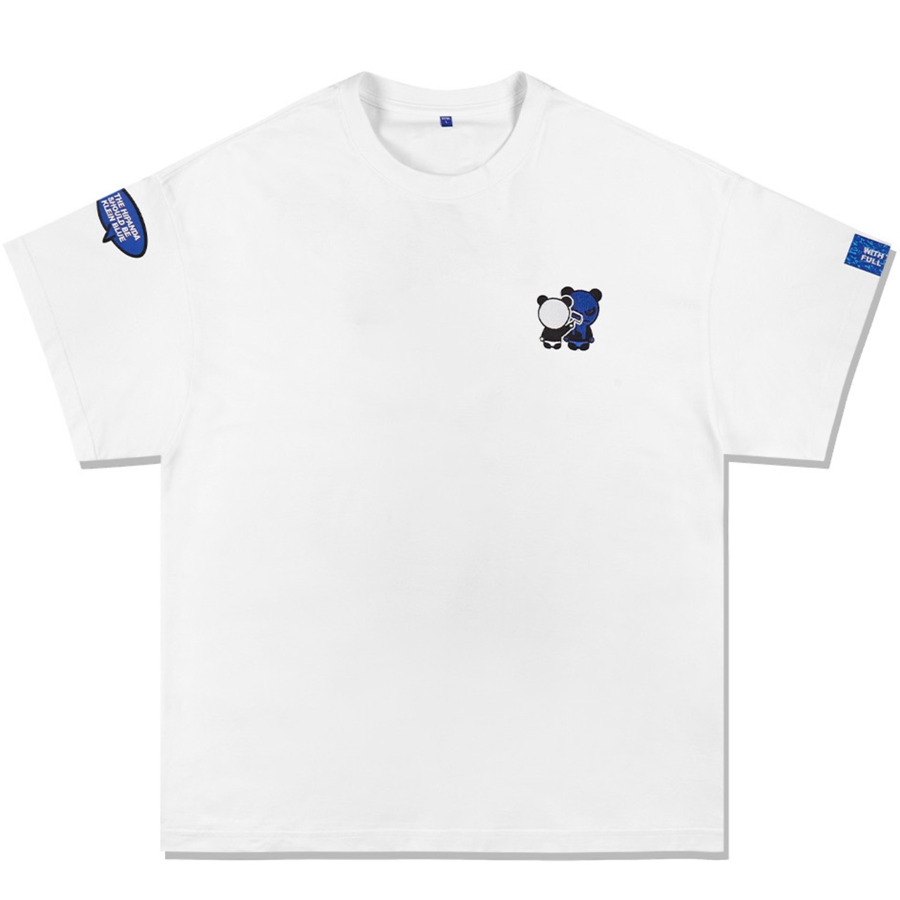 【HIPANDA 2605】レディース ブルーパンダ 刺繍 ワンポイント ⚠ビッグシルエット⚠ Tシャツ WOMEN'S BLUE PANDA EMBROIDERY ONE POINT BIG SILHOUETTE SHORT SLEEVED T-SHIRT / WHITE・BLACK・BLUE