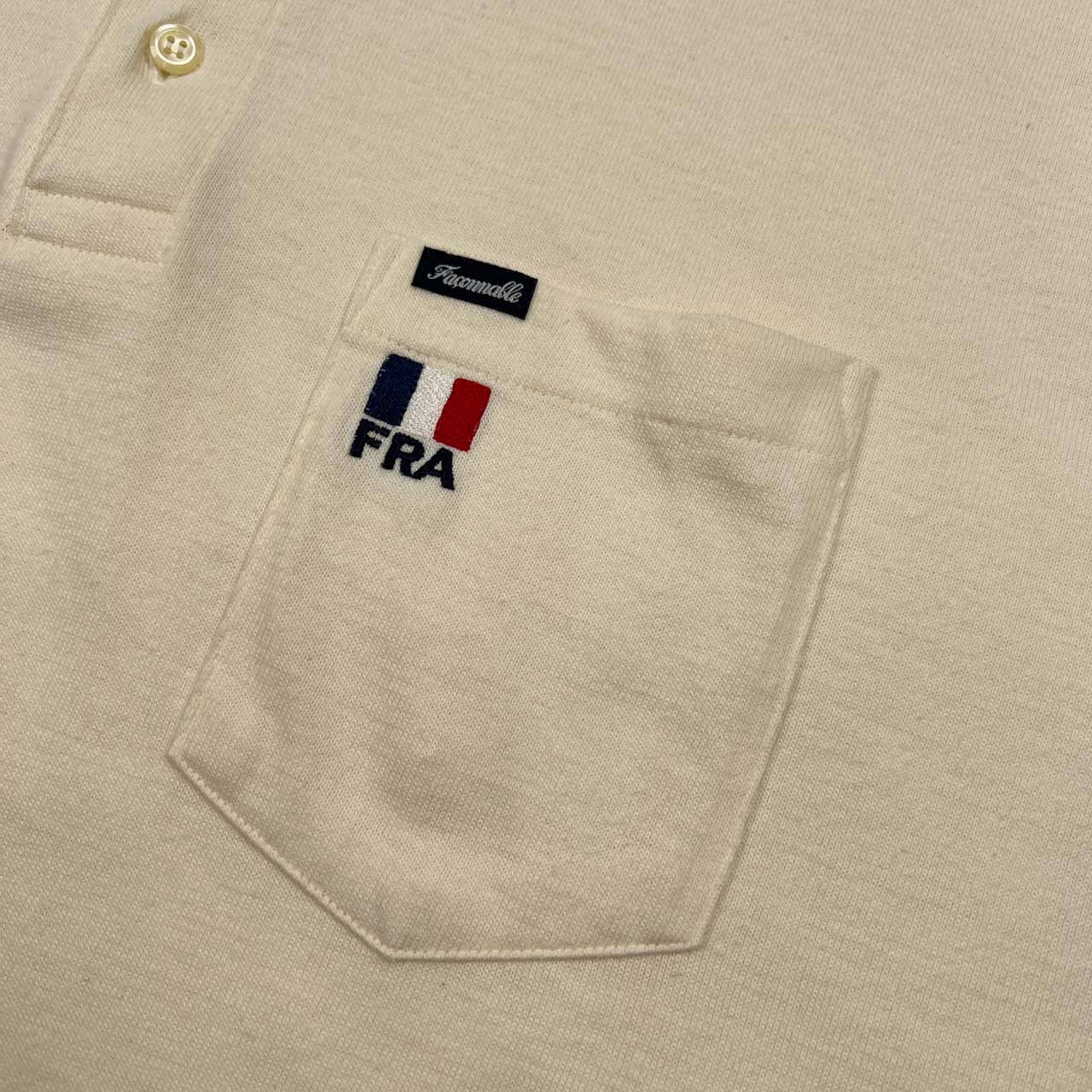 90s FACONNABLE ファソナブル ポケット付き 半袖 ポロシャツ サイズ L /メンズ/ビンテージ/アイボリーベージュ系