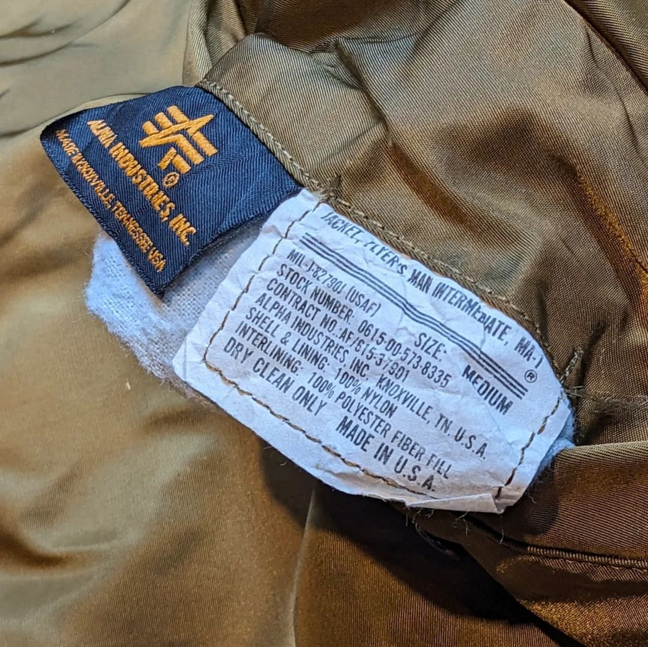 90's Alpha MA-1 Gold Made in USA | aeugo