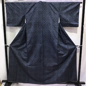 正絹・紬・紺地・着物・No.200701-0556・梱包サイズ60