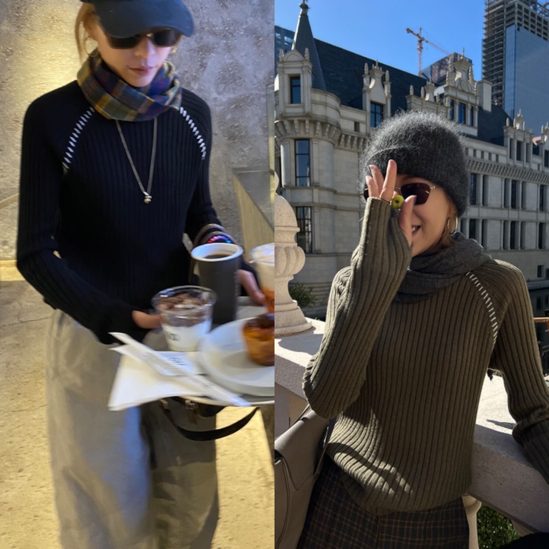 2color / ステッチデザインニットトップス