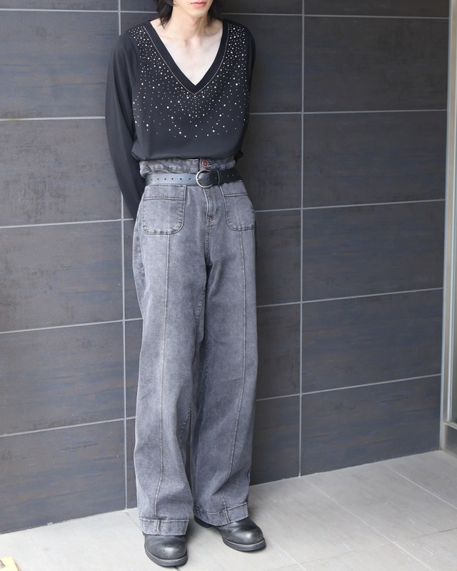 front pocket wide straight denim