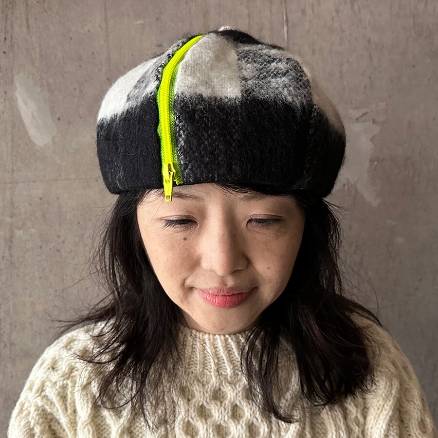 Boa zipper bucket hat ボア ジッパー バケットハット ブラック×ネオン