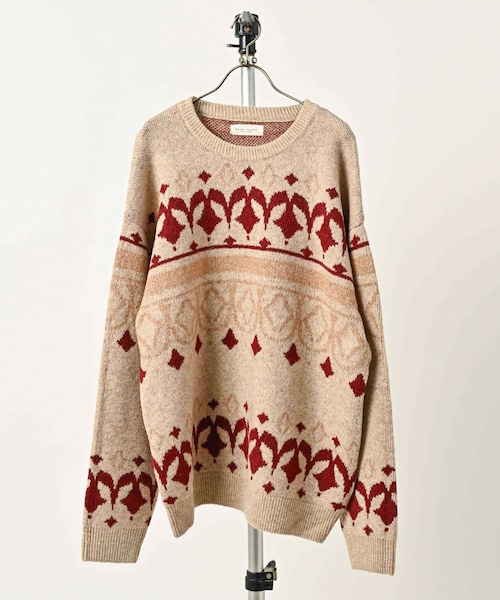 many men many mind Mohair-touch all-over pattern double-jacquard knit pullover (BEG) M2621041