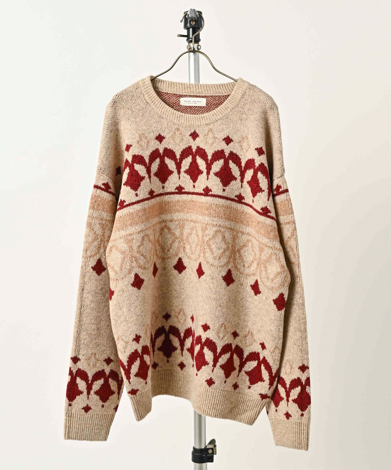 many men many mind Mohair-touch all-over pattern double-jacquard knit pullover (BEG) M2621041