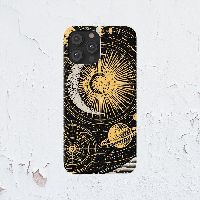 受注生産 iPhoneケース ゴールド太陽の天体機械図｜天体図風 STAR040A
