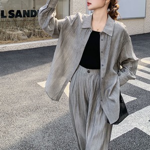 Gray shirt & wide leg pants set S1401