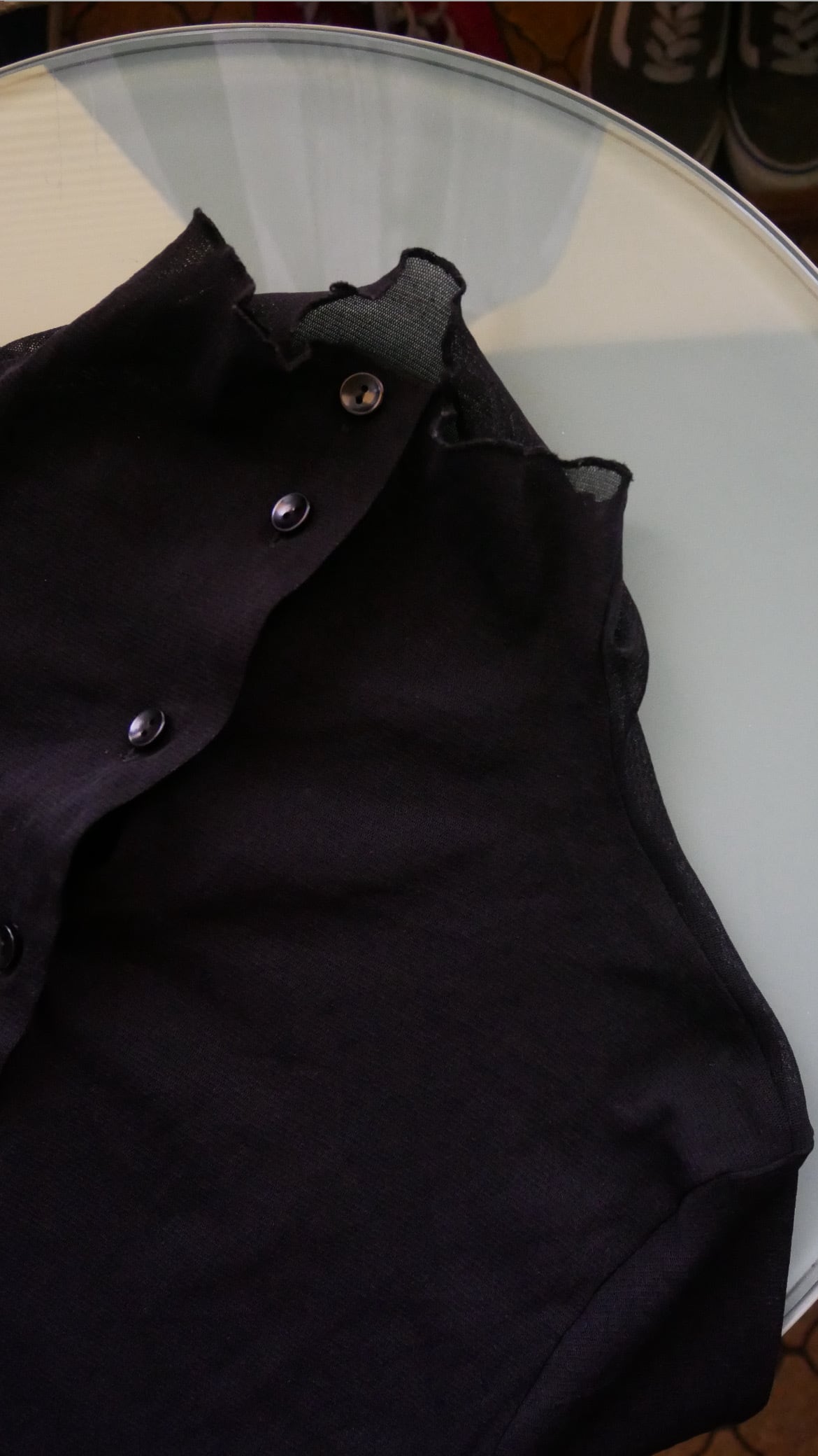 90s Vintage Sheer Mesh Button-Up - Black
