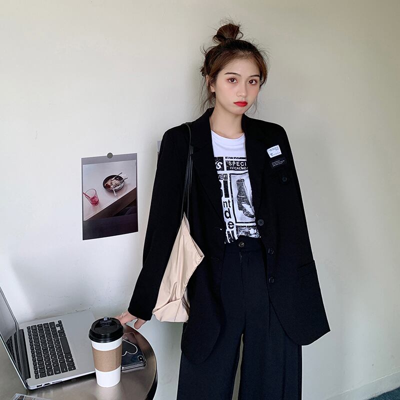 スプリングオータムジャケット スタイルカジュアルブラック ロング ストリート 春物 秋物 1号婦人64936063708
