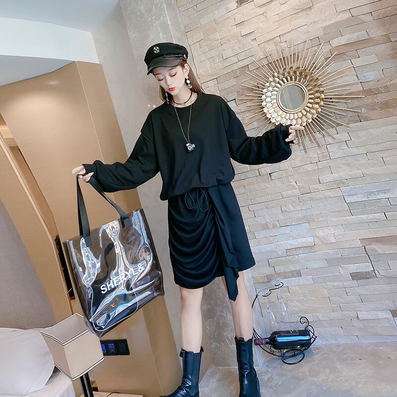 2020年秋にプラスサイズの婦人服を着た新しい太った妹は、薄く見え、お腹を覆い、年齢を減らします。スカートツーピーススーツ ミックスインファッション27656131570