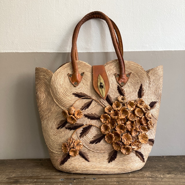 1970s Mexican Floral Embroidered Straw Bag