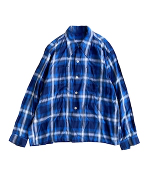 Vintage 70s  Rayon Ombre Check shirt -BLUE-