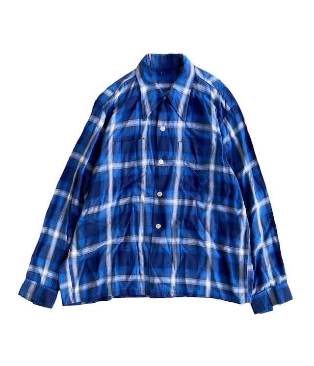 Vintage 70s  Rayon Ombre Check shirt -BLUE-