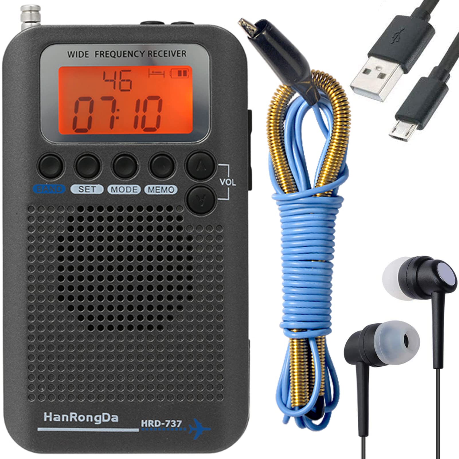 HanRongDa フルバンドラジオ FM/中波/短波/CB/航空/VHF ポケットタブルエアバンドレシーバー 充電式 高感度受信 58局メモリー ミュートとキーロック機能 ジョギング ウォーキング 通勤 防災 旅行に最適 日本語説明書付属 HRD-737