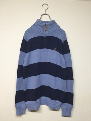 Polo by Ralph Lauren ハーフジップニット ボーダーパターン ワンポイントロゴ刺繍