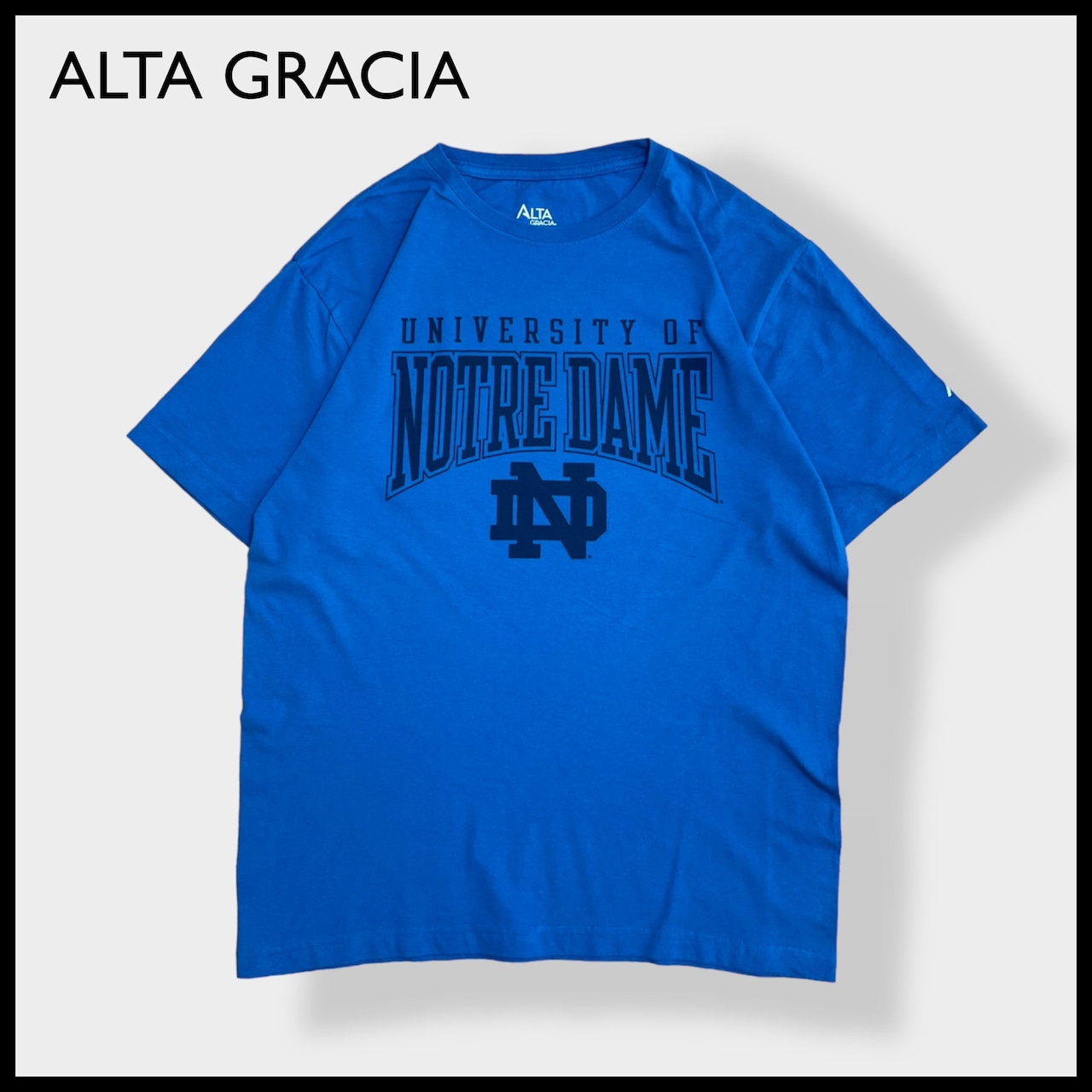 【ALTA GRACIA】カレッジ ロゴ Tシャツ ノートルダム大学 University of Notre Dame プリント 半袖 LARGE ブルー us古着