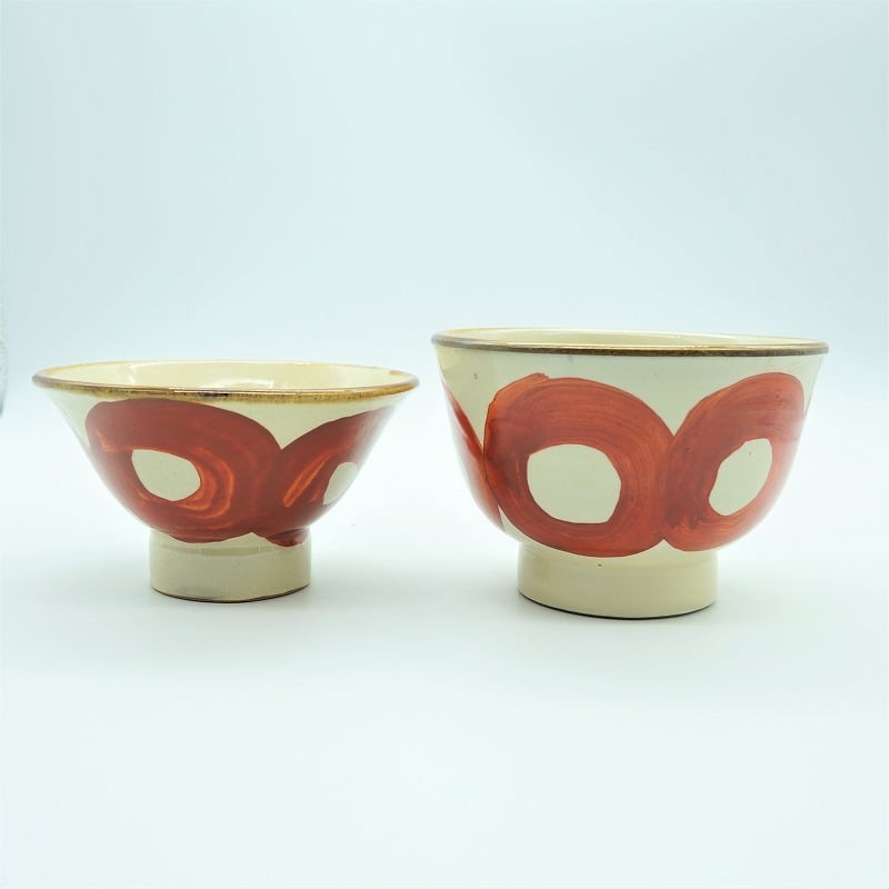 宮城陶器の大きなマカイ　未使用品　2セット 4寸マカイ 赤まる【幸陶器】 | やちむんと琉球ガラスなどのうち