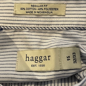 【haggar】ストライプシャツ 柄シャツ 爽やかなボタンダウンシャツ ビジネスでもプライベートでも US古着