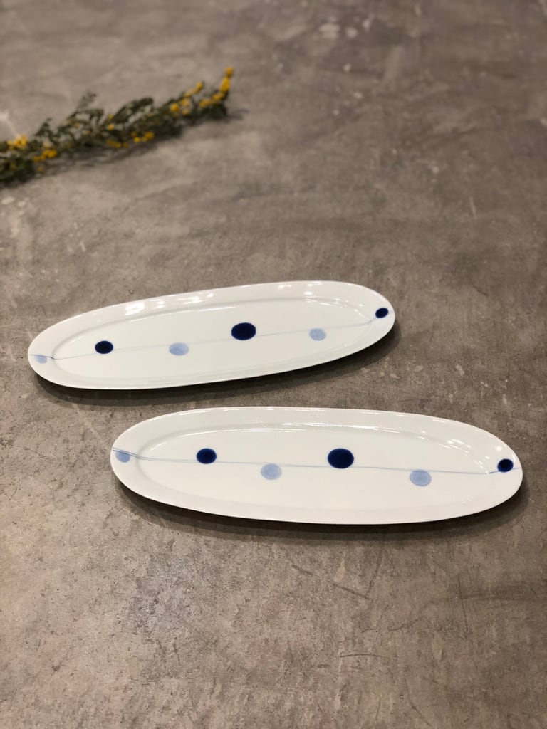 楕円スリムトレイ 青玉