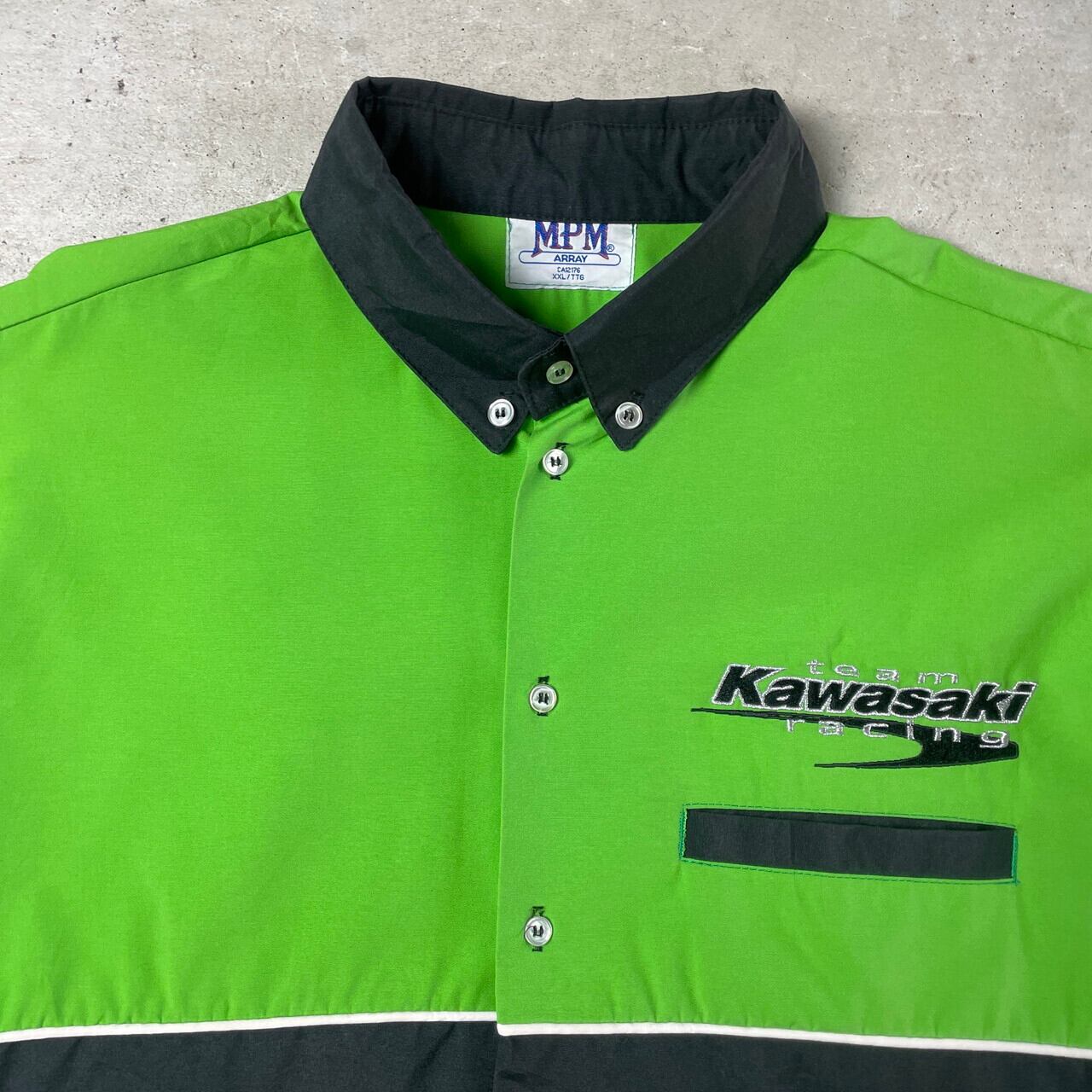 ビッグサイズ Kawasaki カワサキ ロゴ刺繍 バック刺繍 半袖 レーシング