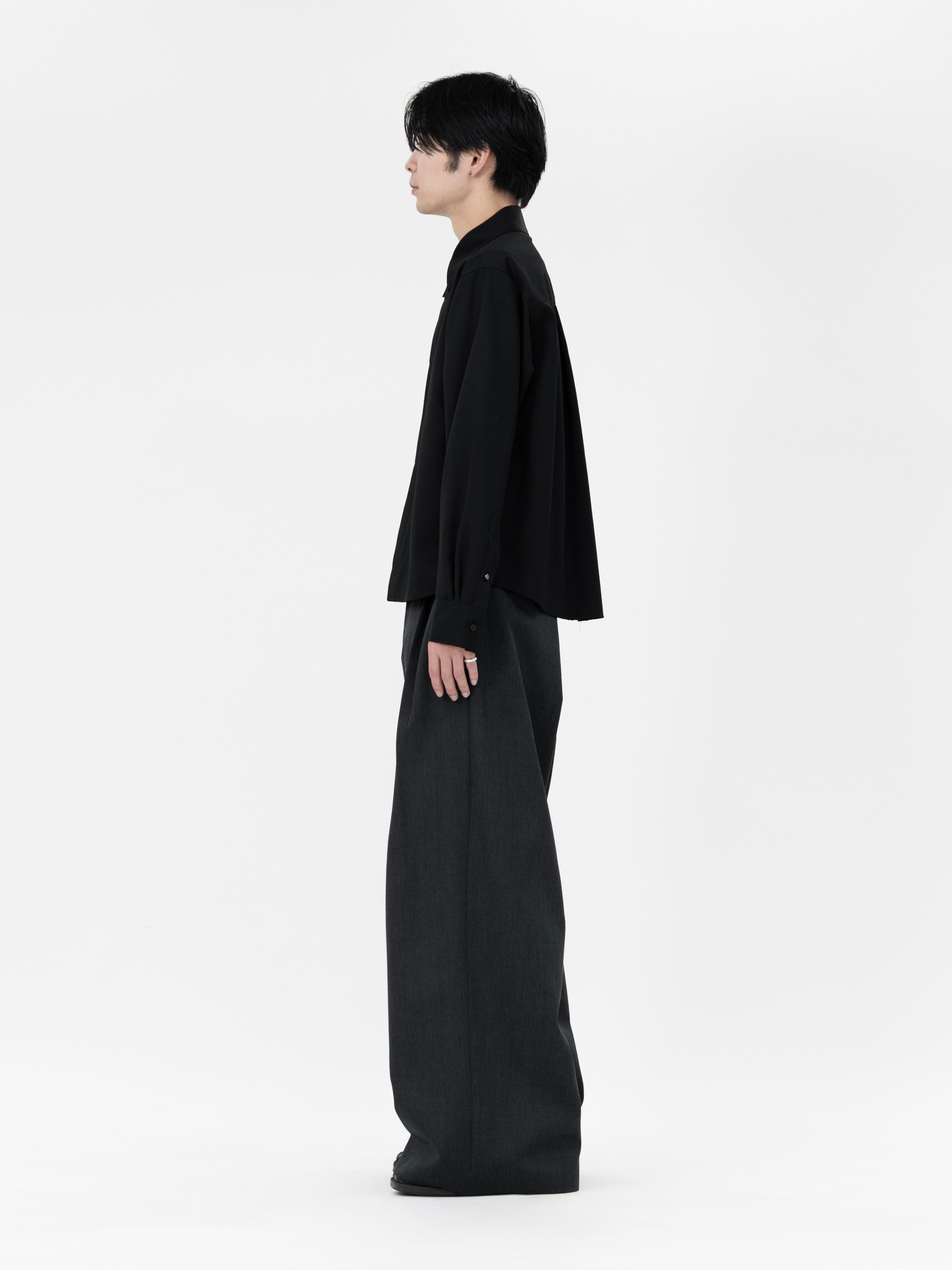 HEAVY WOOL GABARDINE SHORT SHIRT JACKET【BLACK】 | lapiis