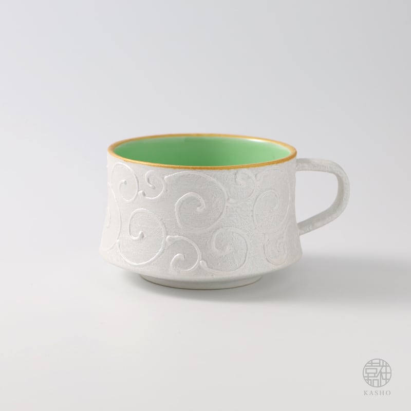 唐草銀彩｜三色コーヒーカップ｜グリーン -緑- 全3色｜φ約8cm | 三川内