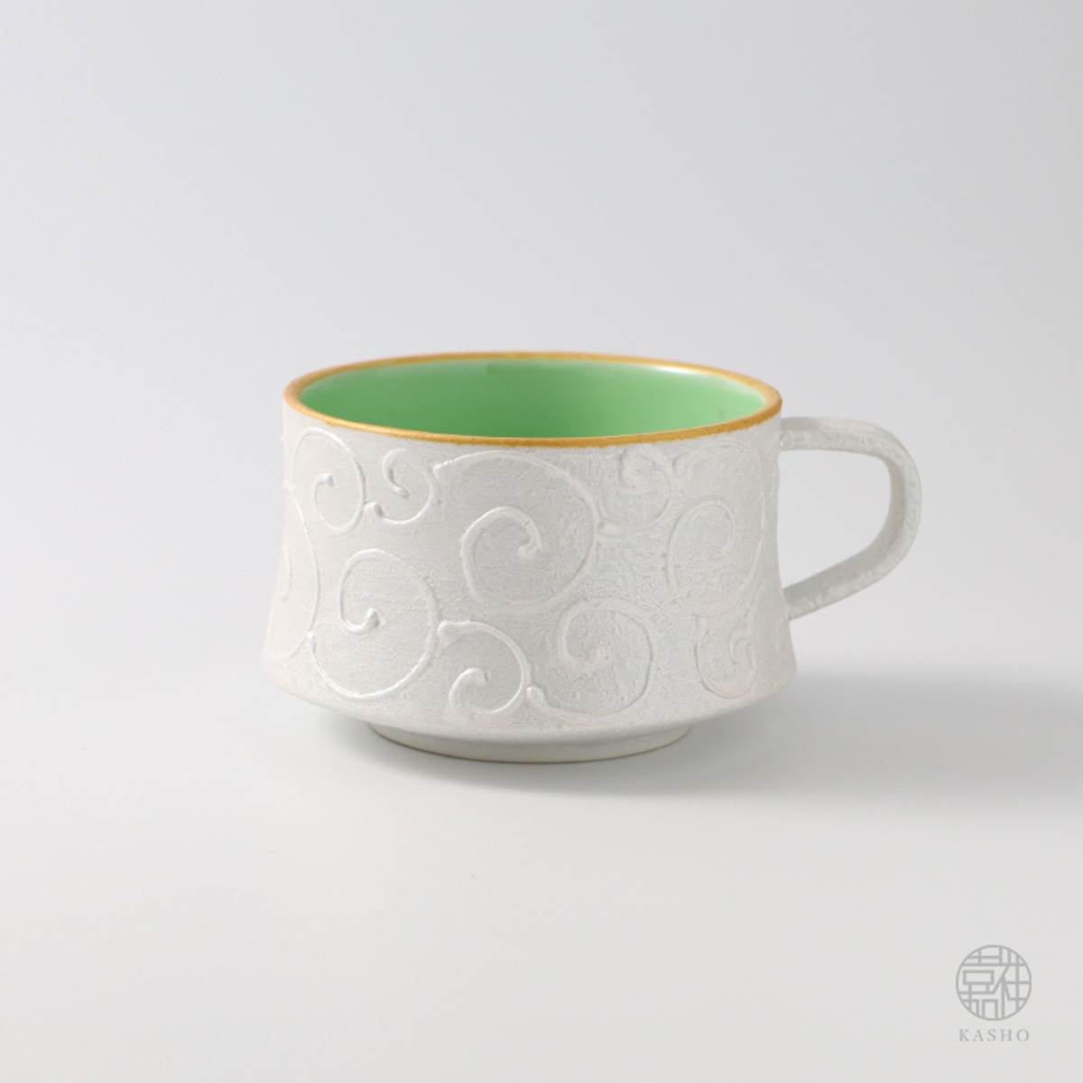 唐草銀彩｜三色コーヒーカップ｜グリーン -緑- 全3色｜φ約8cm | 三川内 