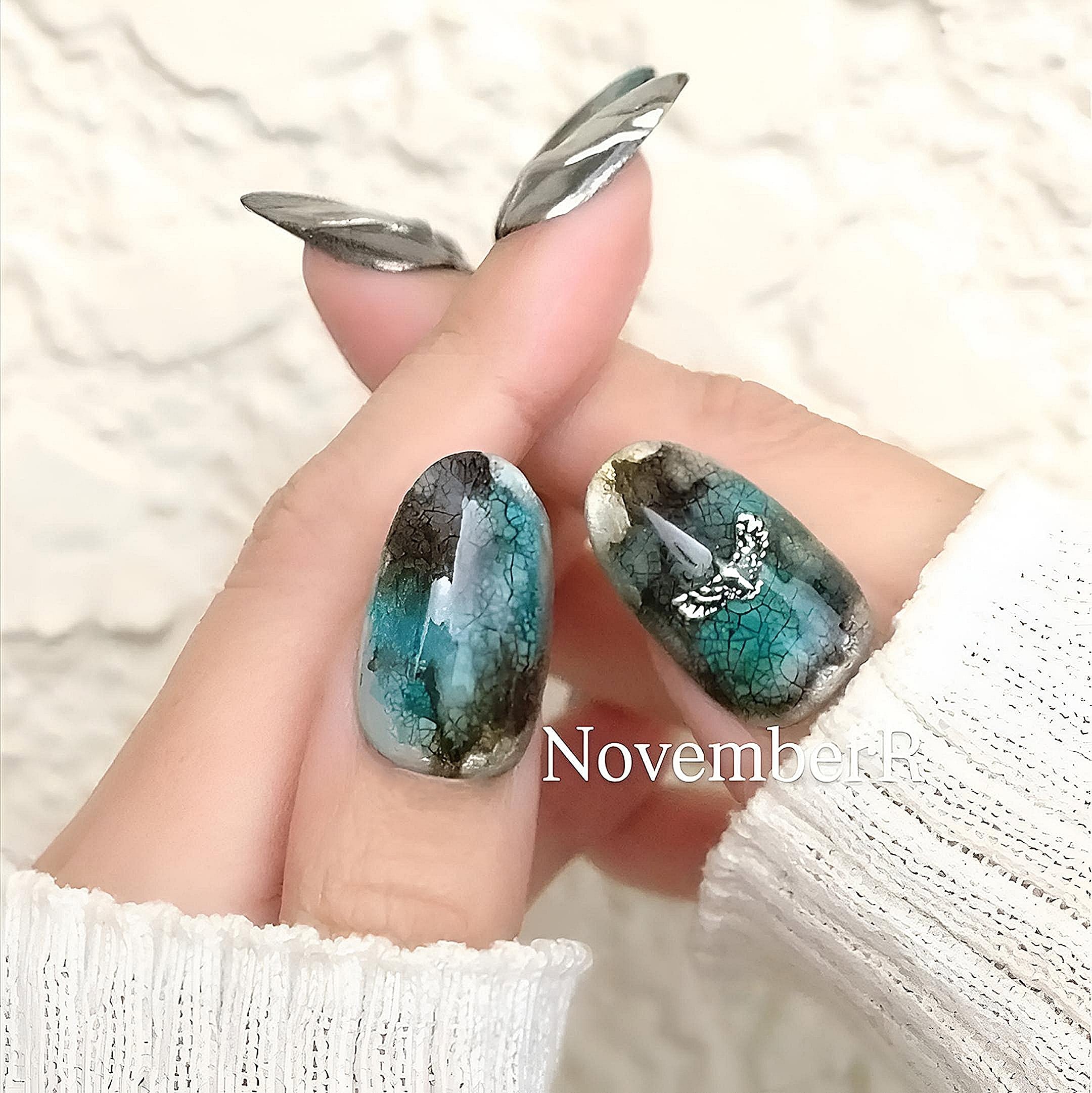 LA879☆ターコイズ×シルバーミラーネイルチップ | NovemberR