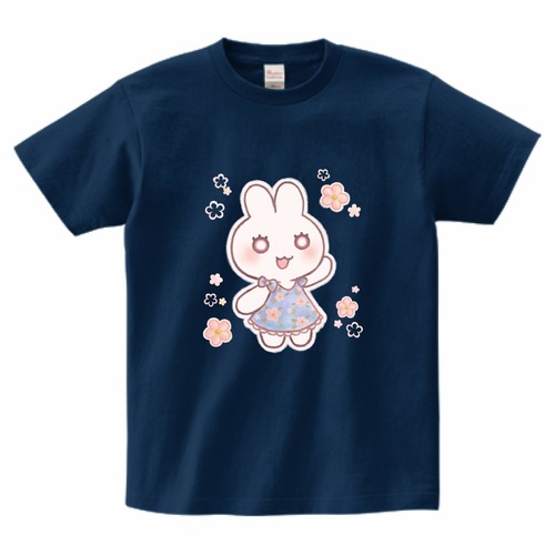 うさちゃんとお花プリントTシャツ
