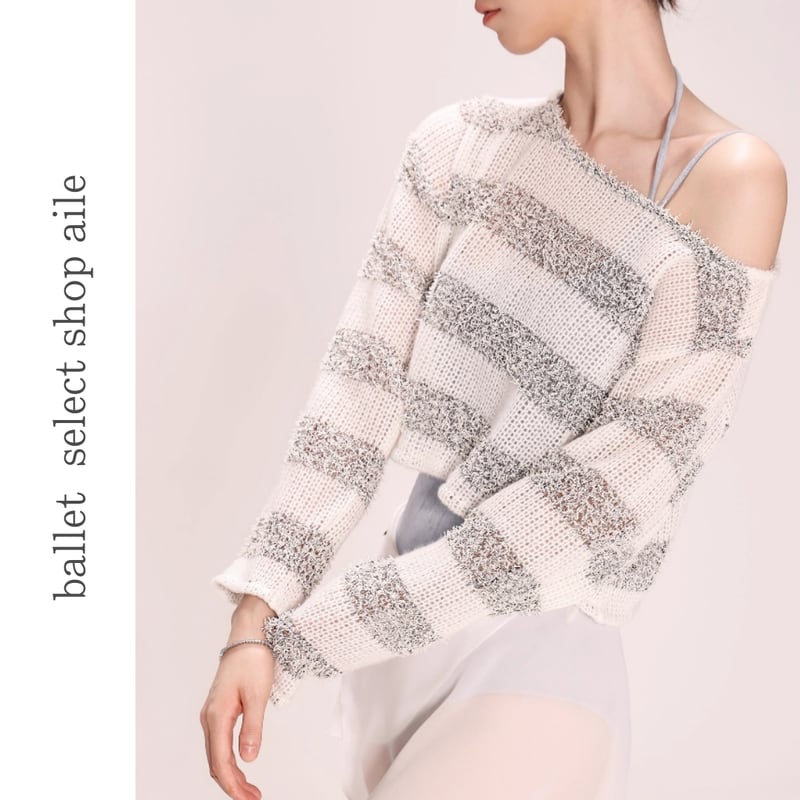 ショート丈ボーダーニットトップス A0123