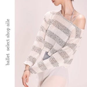 ショート丈ボーダーニットトップス A0123