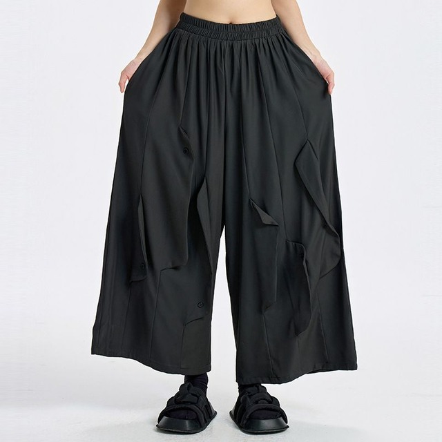 RELAXED WIDE LEG ASYMMETRIC PANEL CROPPED PANTS M-17862