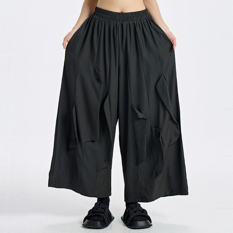 RELAXED WIDE LEG ASYMMETRIC PANEL CROPPED PANTS M-17862